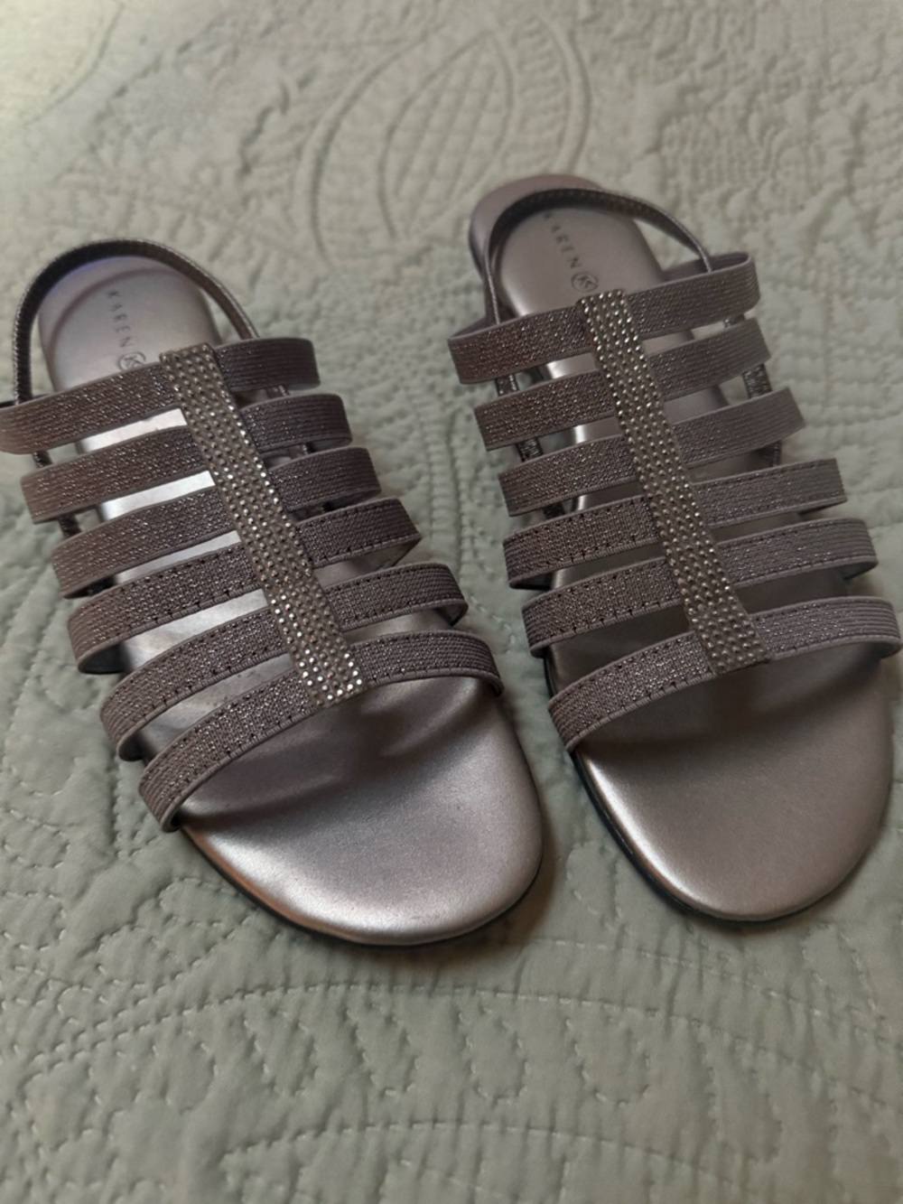 Karen Scott Silver-Gray Strappy Rhinestone Gladiator Sandals